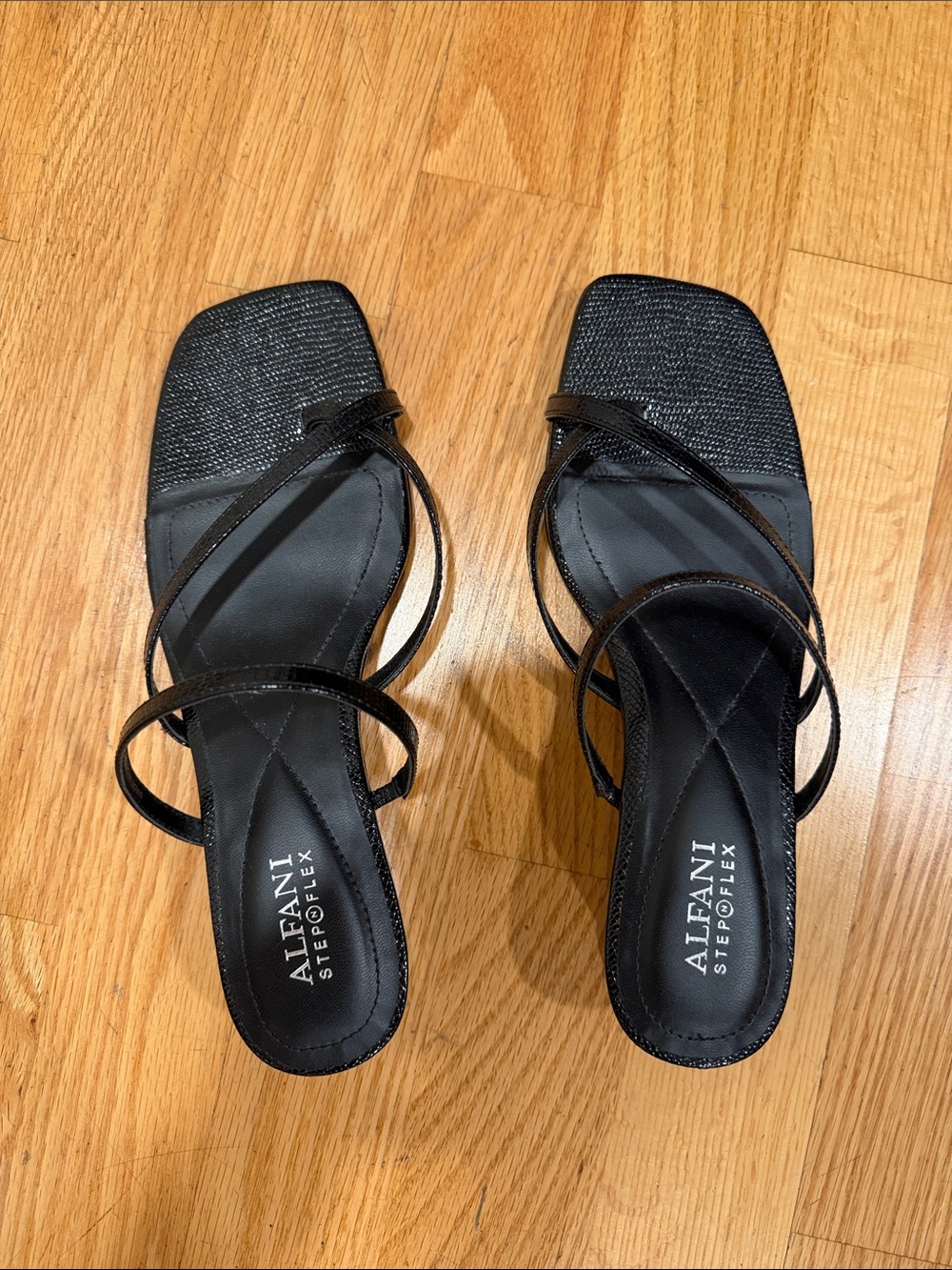 Alfani Black Strappy Square-Toe Heeled Sandals - Picture 1 of 3